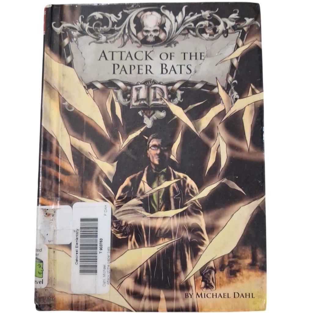 Book cover of 'Attack of the Paper Bats' by Michael Dahl with a dark and eerie design.