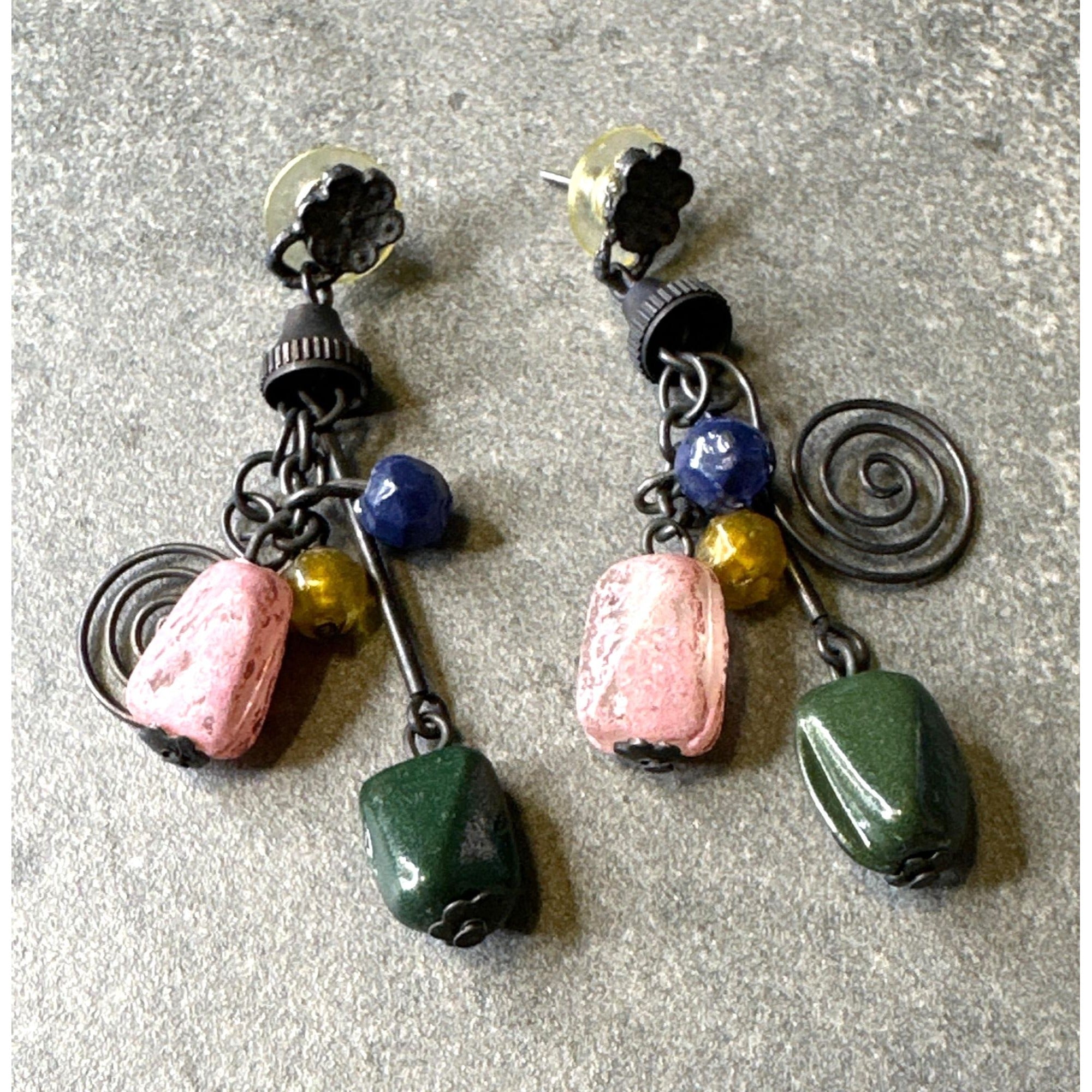 Vintage Dangle Earrings Natural Stone