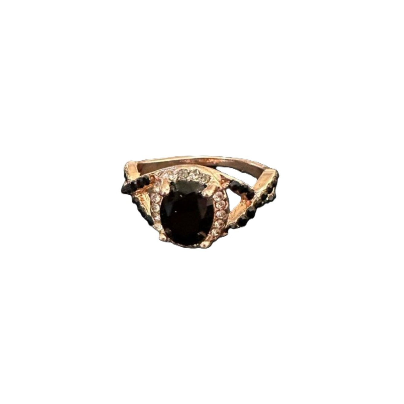 Art Deco Ring Rose Gold Tone Black Size 9 Criss Cross Shaped Womens