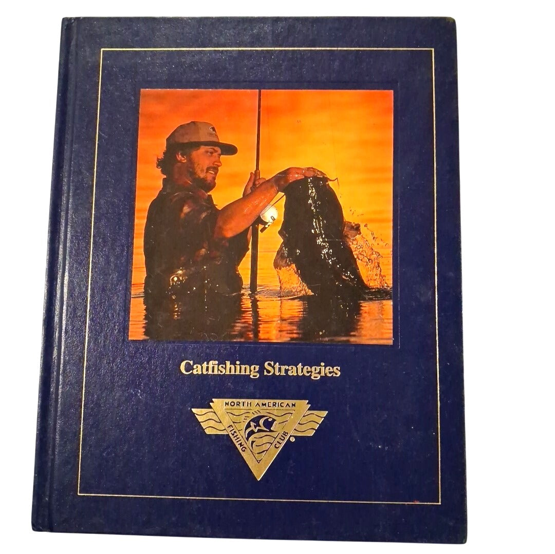 Book titled 'Catfishing Strategies' with a cover photo of a man fishing, on a white background.