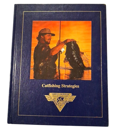 Book titled 'Catfishing Strategies' with a cover photo of a man fishing, on a white background.