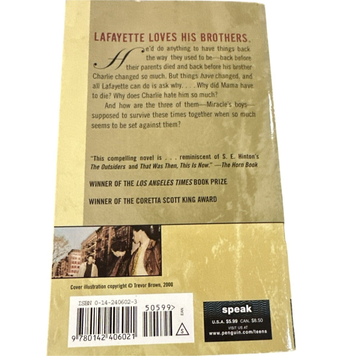 Back cover of a book with text and a barcode on a beige background