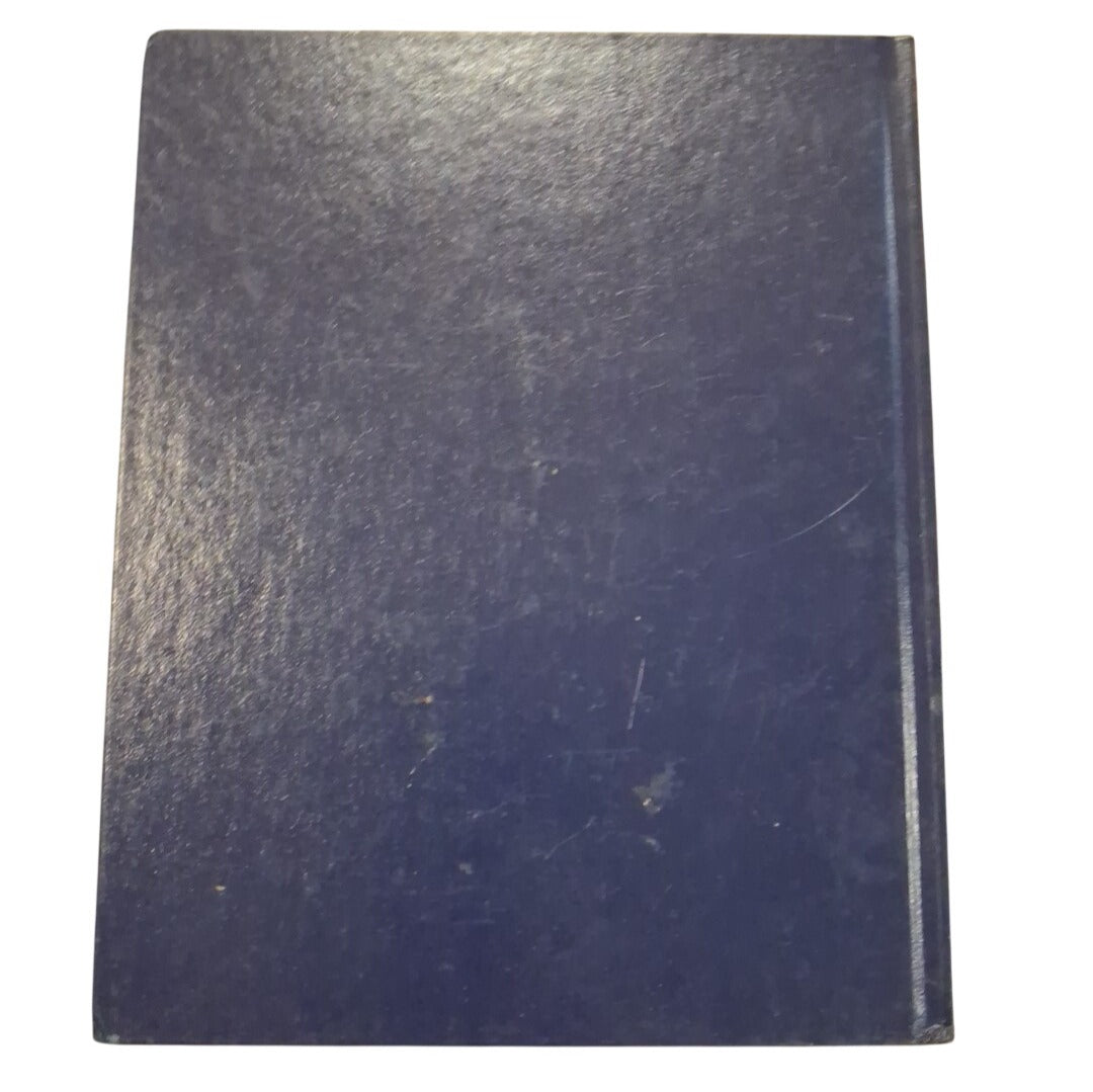 Dark blue book with a textured surface on a white background