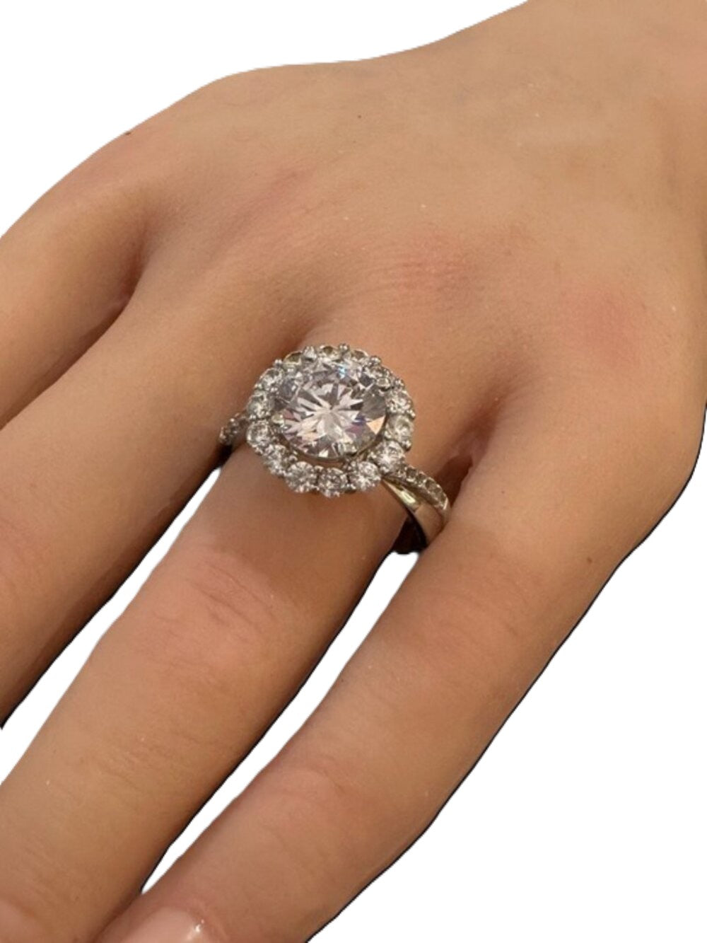 Silver Tone Cubic Zirconia Halo Engagement Ring Size 9 By JIANGYUE