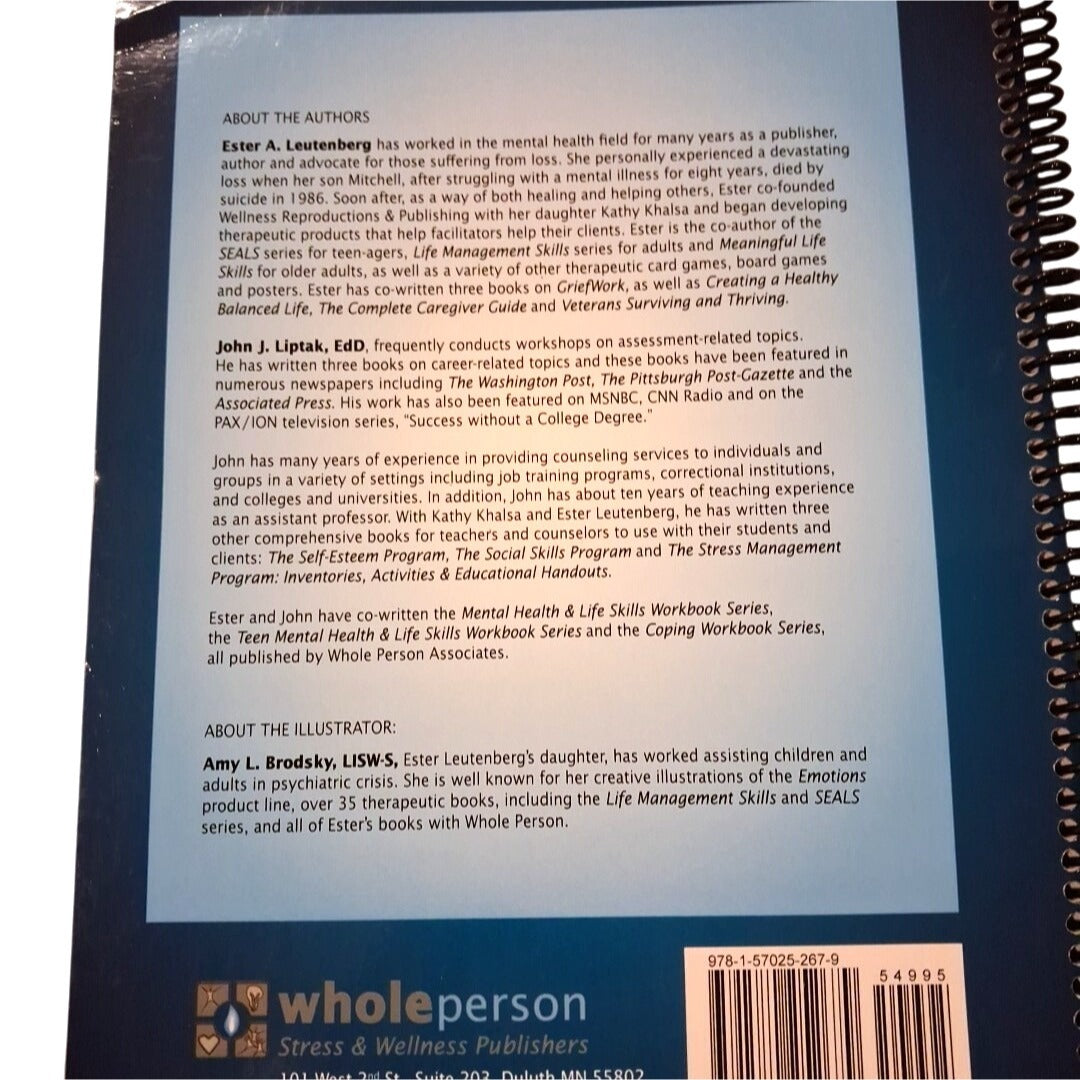Back cover of a book with text about authors and publishers, featuring a blue section with white text.