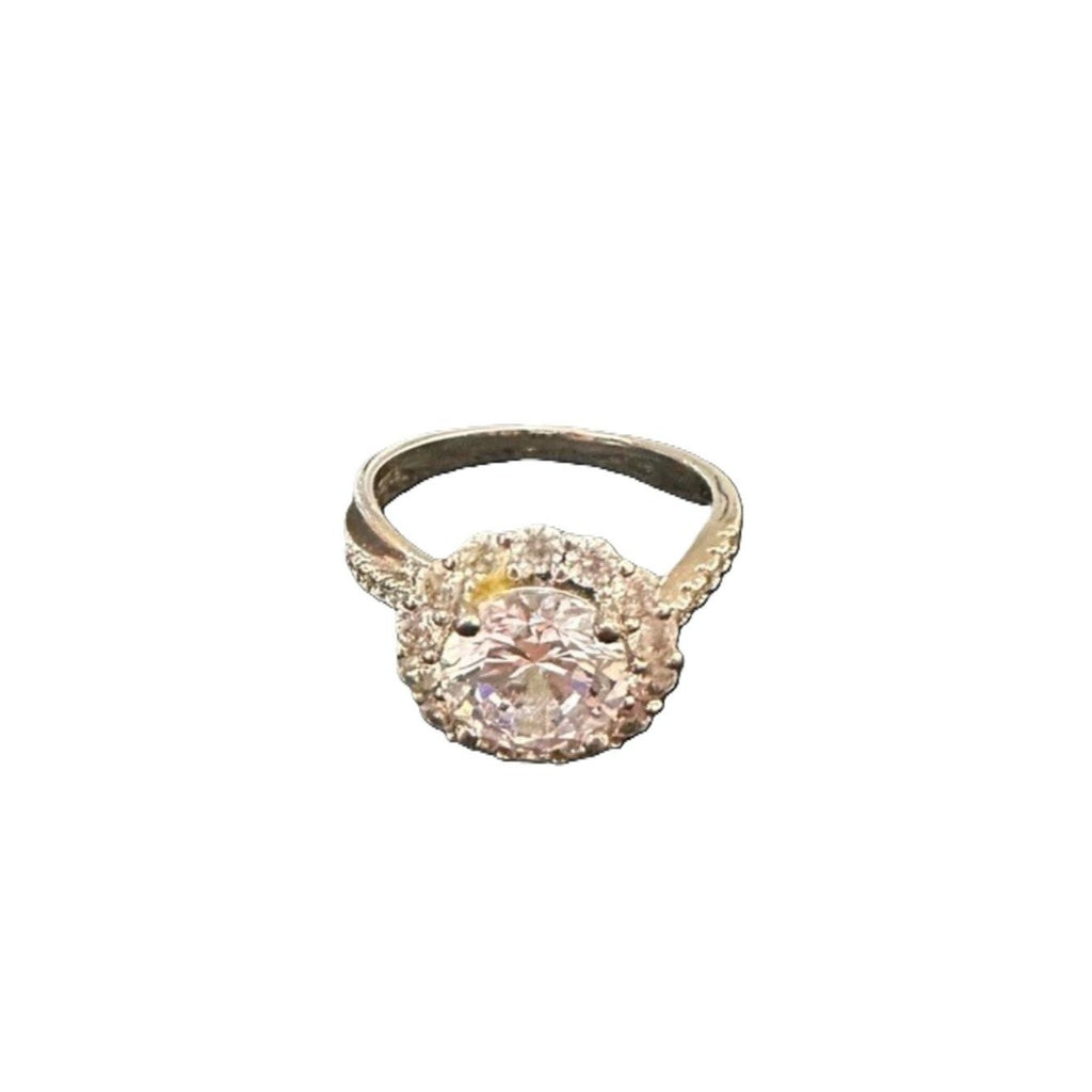 Silver Tone Cubic Zirconia Halo Engagement Ring Size 9 By JIANGYUE