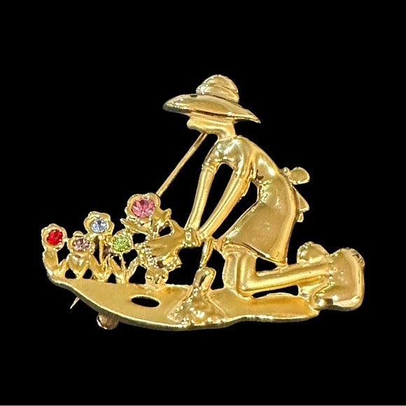 Vintage Brooch Gardening Silouette